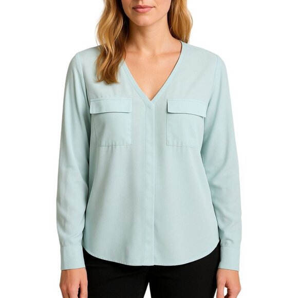 Forever 21 Womens Light Blue Long Sleeve V-Neck Blouse Size Medium - Picture 1 of 6